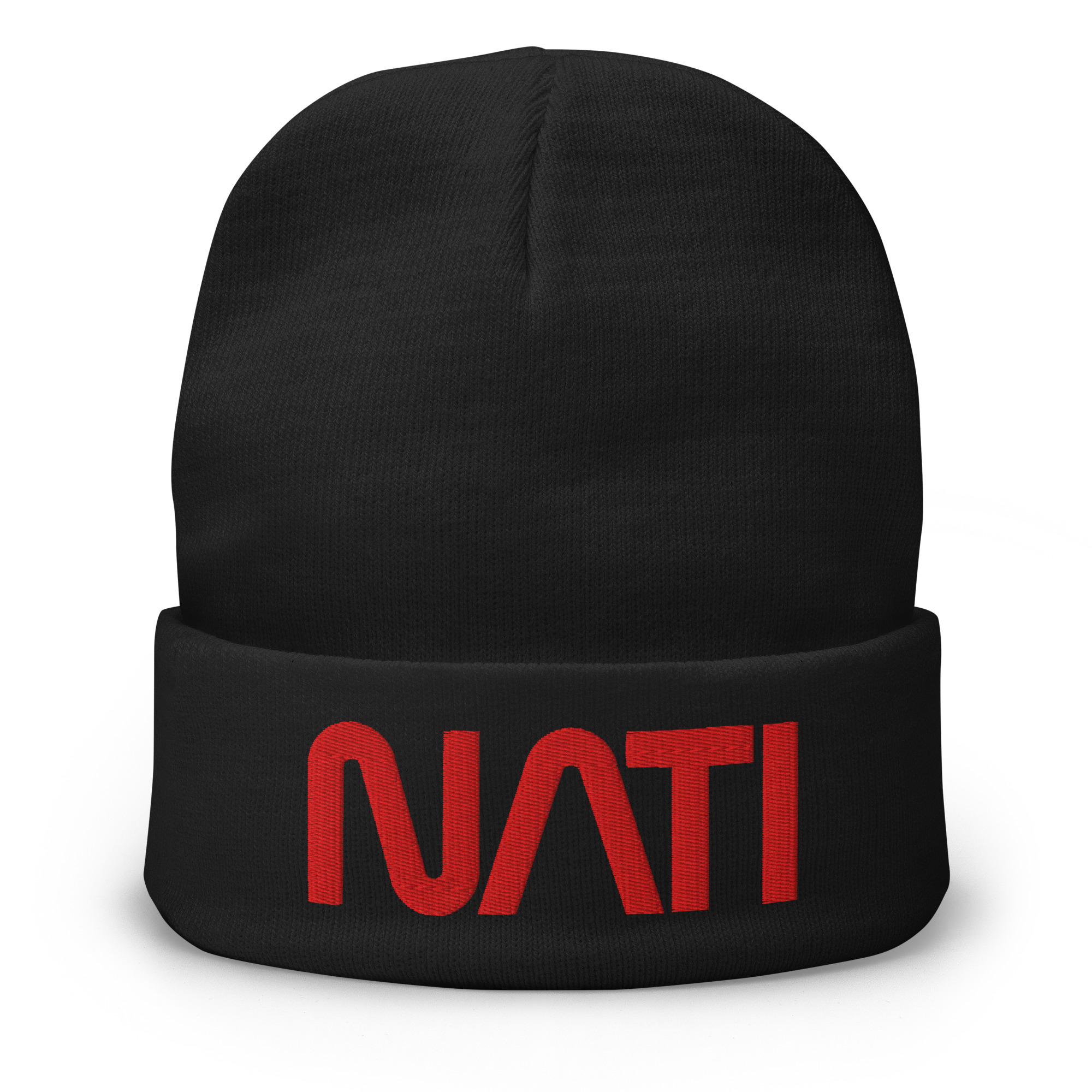 Red NATI Blk Beanie