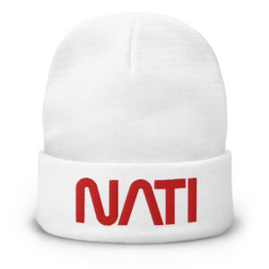 Red NATI Wht Beanie